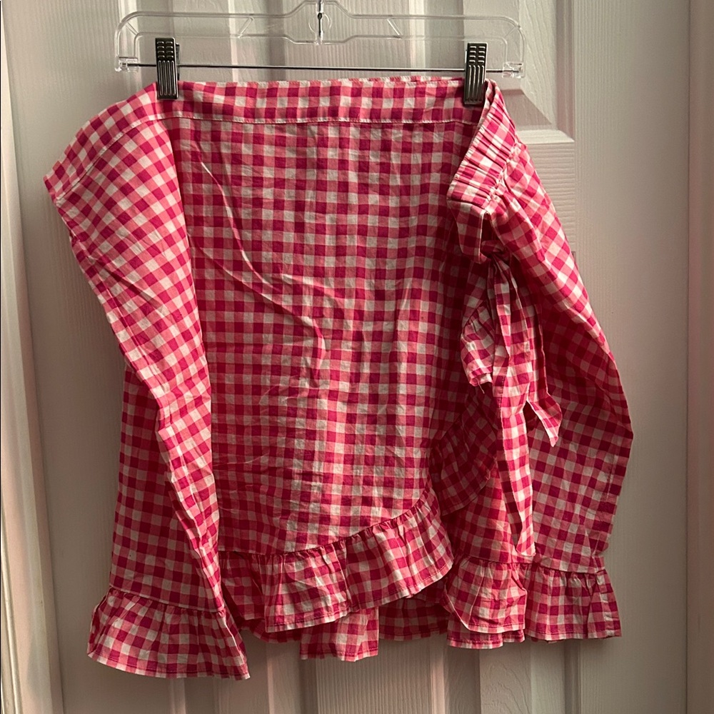 J. Crew Pink Gingham Ruffle Wrap Skirt